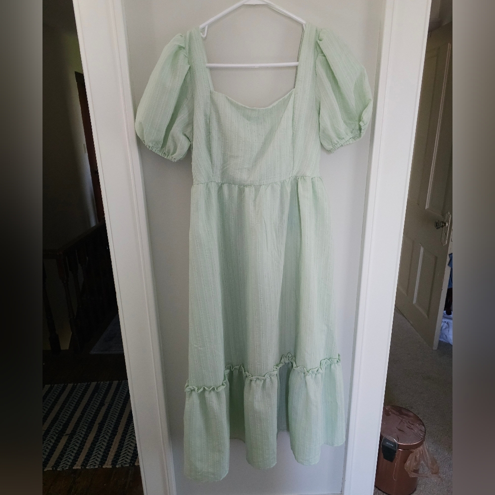 Light Green Cap Sleeve Midi Dress